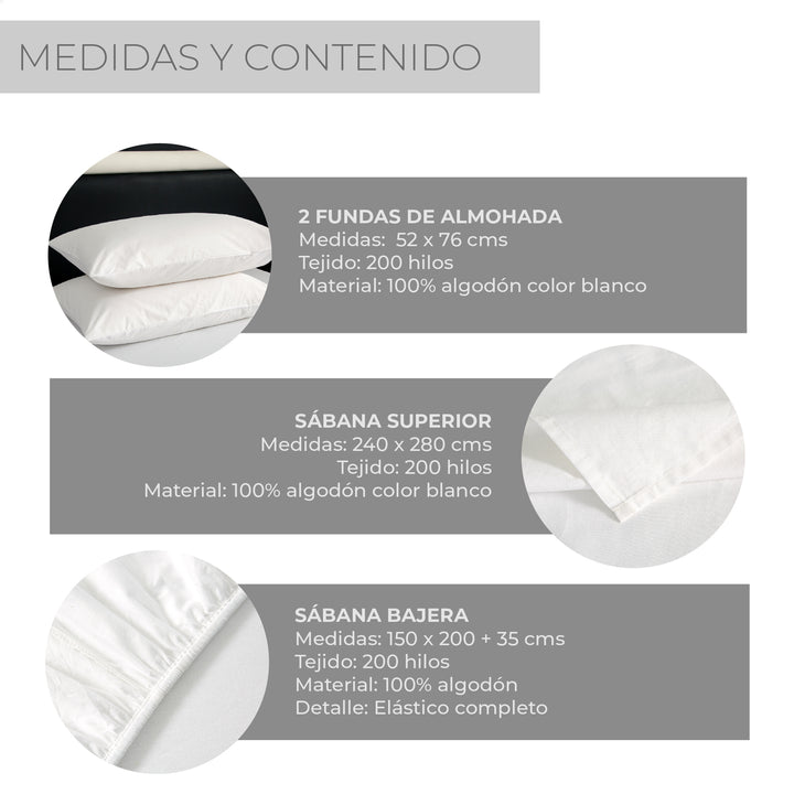 Juego de Sábanas 100% Algodón Queen 200 Hilos