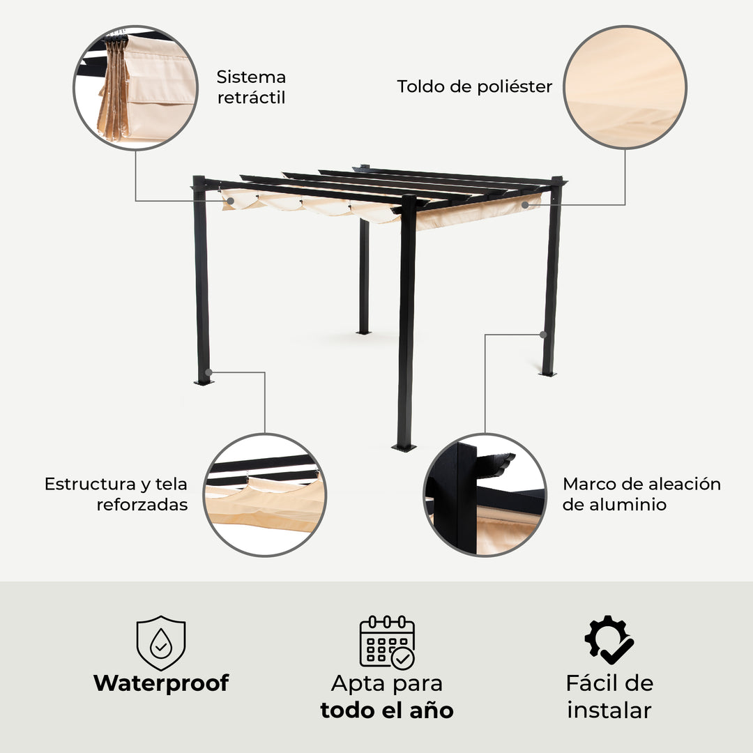 Pérgola Retráctil Shelter XL 4x3 mts