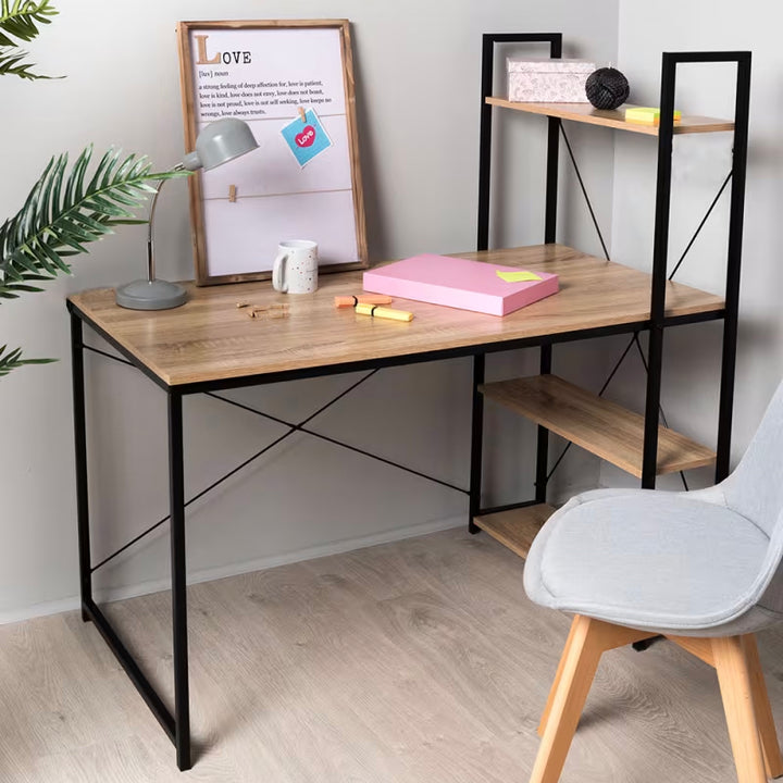Escritorio Estilo Industrial con Estantería Lateral Desk 4 Natural