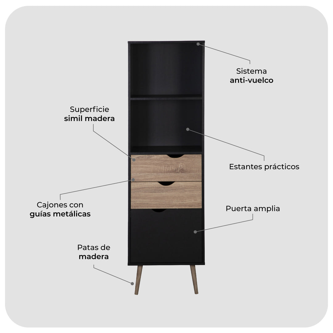 Librero con Cajones  Gotemburgo Black