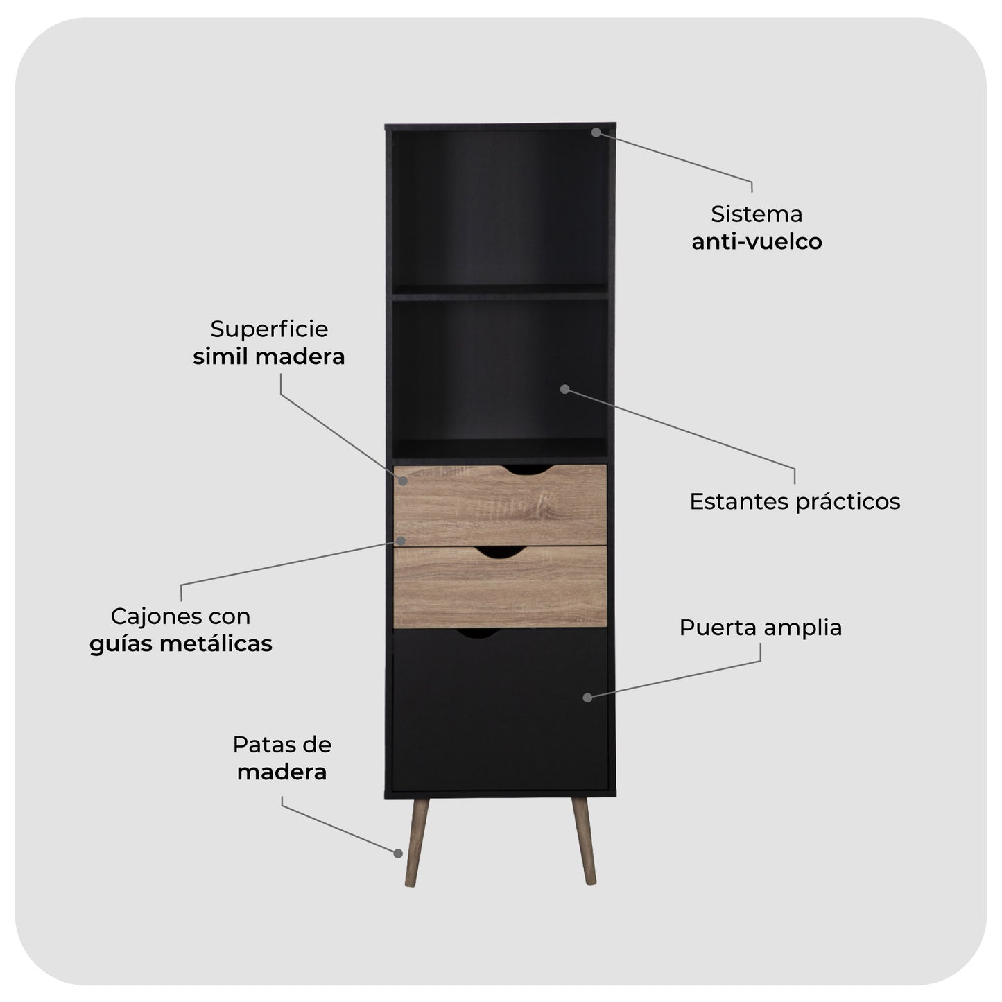 Librero con Cajones  Gotemburgo Black