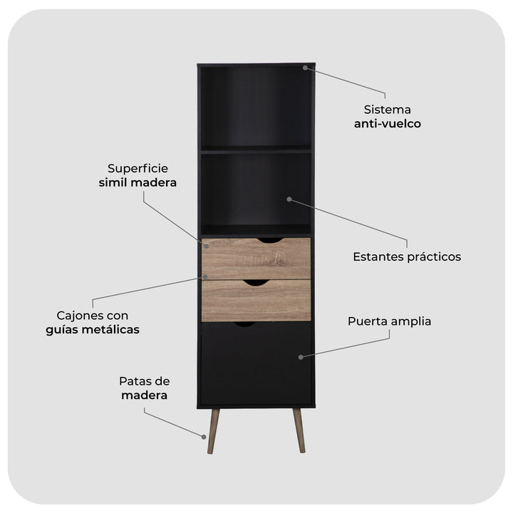 Librero con Cajones  Gotemburgo Black