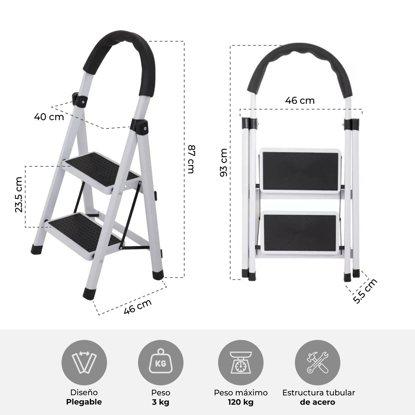 Escalera Taburete Plegable 2 Peldaños