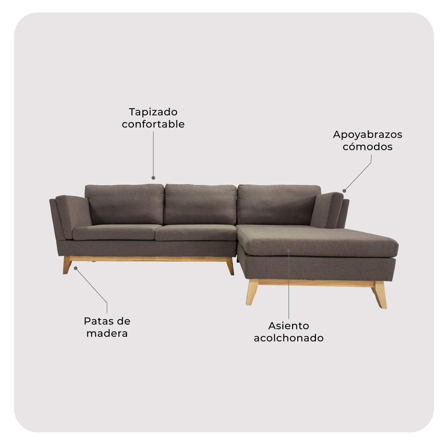 Sofá Seccional 3 Cuerpos Albano Café