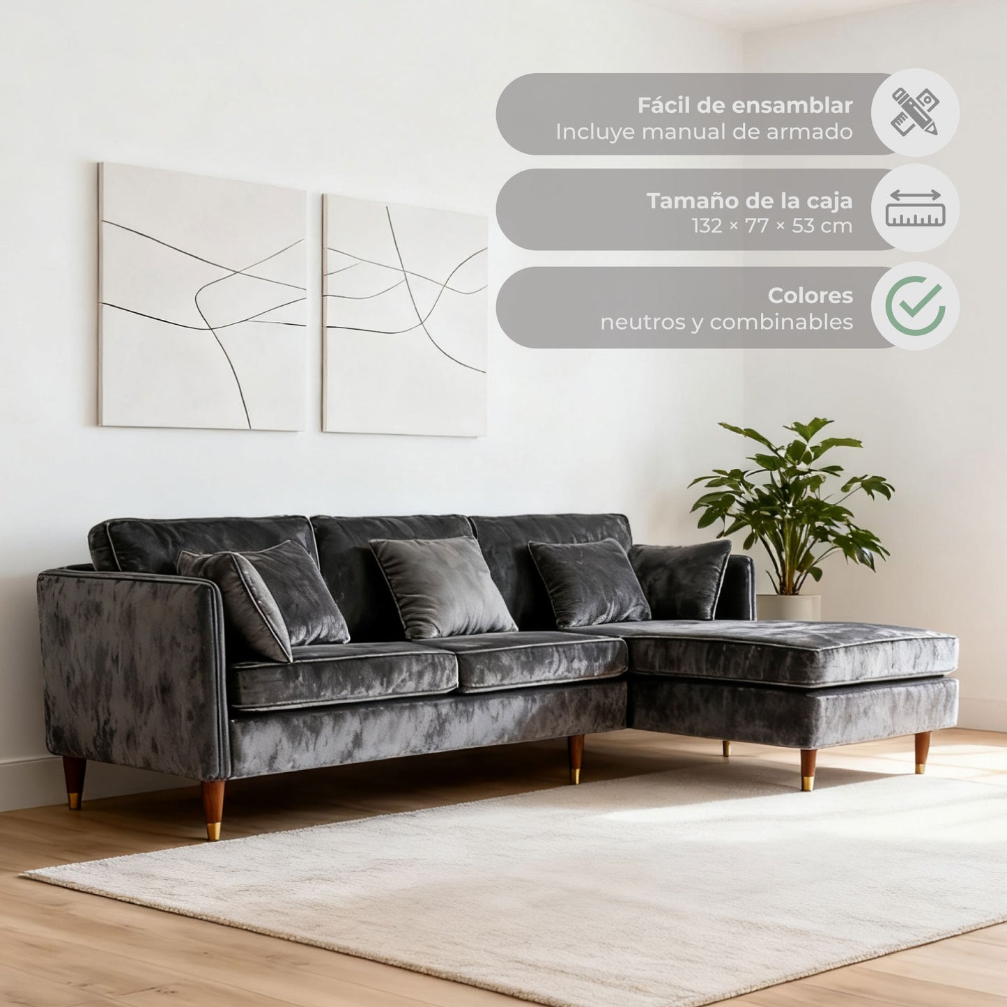 Sofá Seccional 3 Cuerpos Ariccia Gris