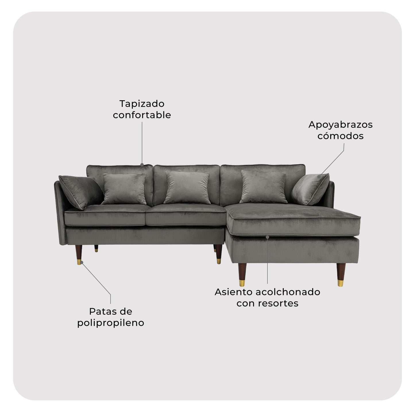 Sofá Seccional 3 Cuerpos Ariccia Gris