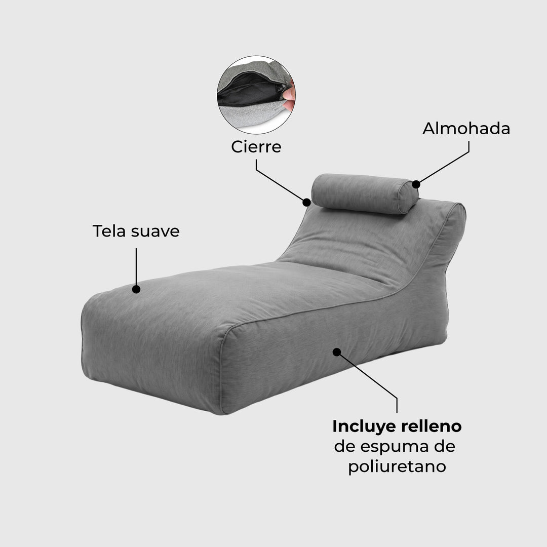 Sillón Pouf / Puff Largo Gris
