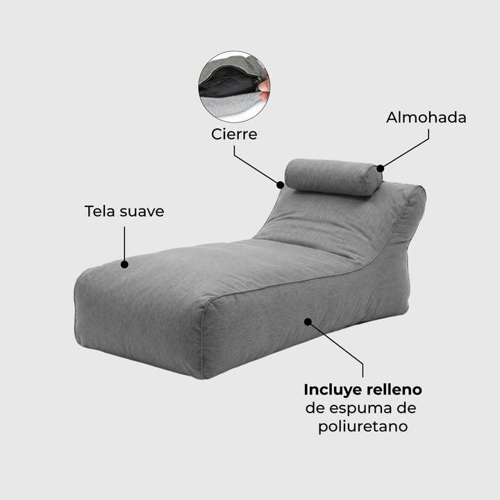 Sillón Pouf / Puff Largo Gris
