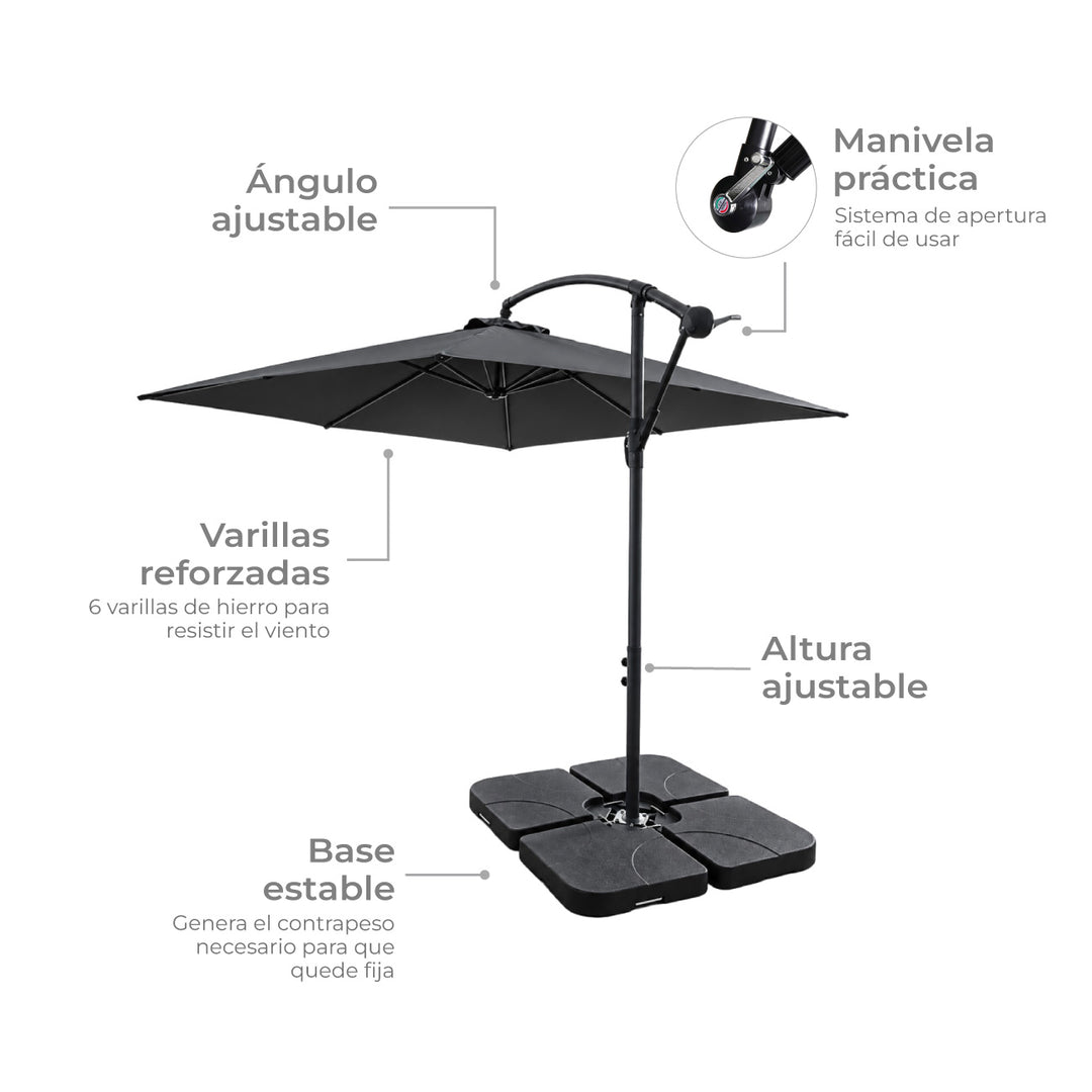 Quitasol Lateral con Base Solaris Gris