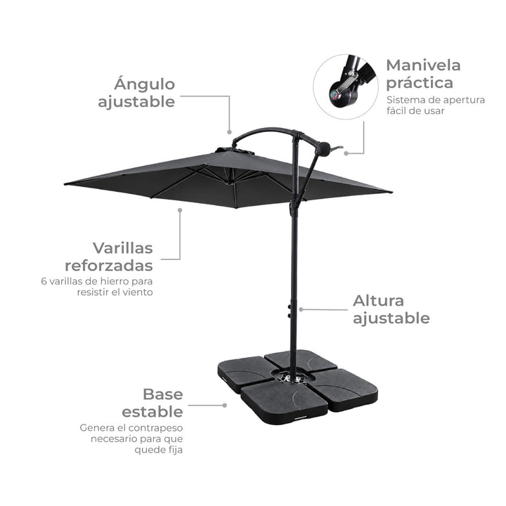 Quitasol Lateral con Base Solaris Gris
