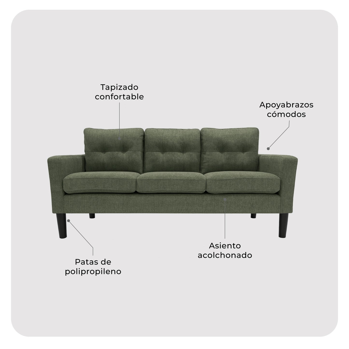 Sofá 3 Cuerpos Sutri Verde