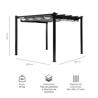 Pérgola Grey Shelter Retráctil 3x3 Mts