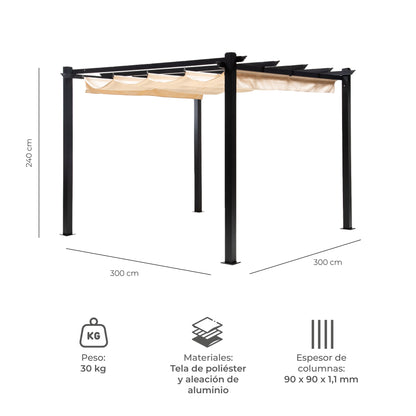 Pérgola White Shelter Retráctil 3x3 Mts