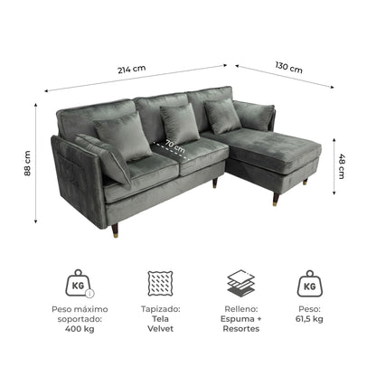 Sofá Seccional 3 Cuerpos Ariccia Gris