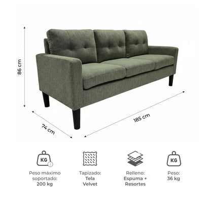 Sofá 3 Cuerpos Sutri Verde