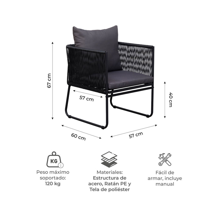 Set de Exterior Kiri Sillas + Mesa Auxiliar