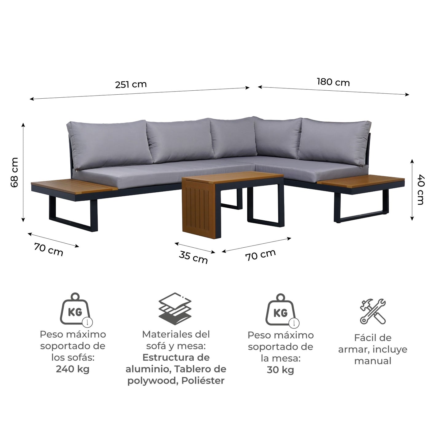 Set de Exterior Saigon Sofá Seccional + Mesa de Centro