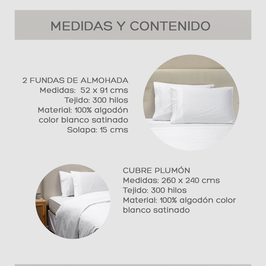 Cubre Plumón King Blanco 300 Hilos