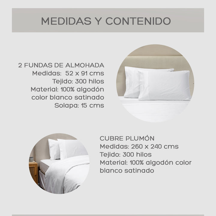 Cubre Plumón King Blanco 300 Hilos