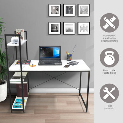 Escritorio Estilo Industrial Estantería Lateral Desk 4 Blanco