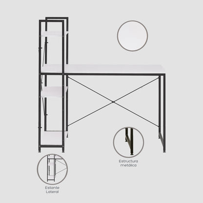Escritorio Estilo Industrial Estantería Lateral Desk 4 Blanco