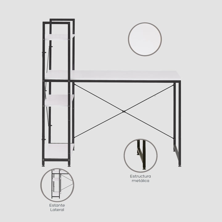 Escritorio Estilo Industrial Estantería Lateral Desk 4 Blanco