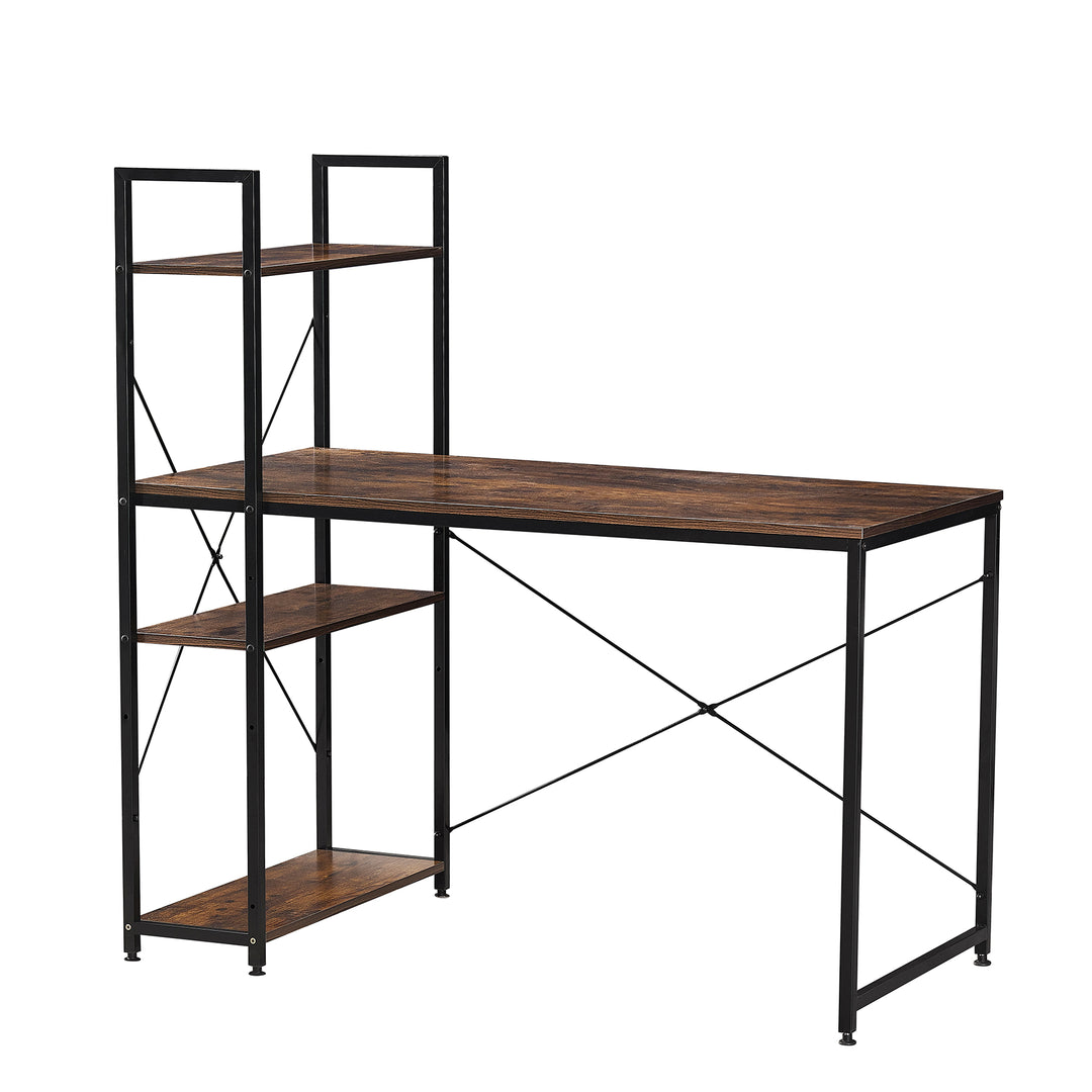 Escritorio Estilo Industrial con Estantería Lateral Desk 4 Caoba