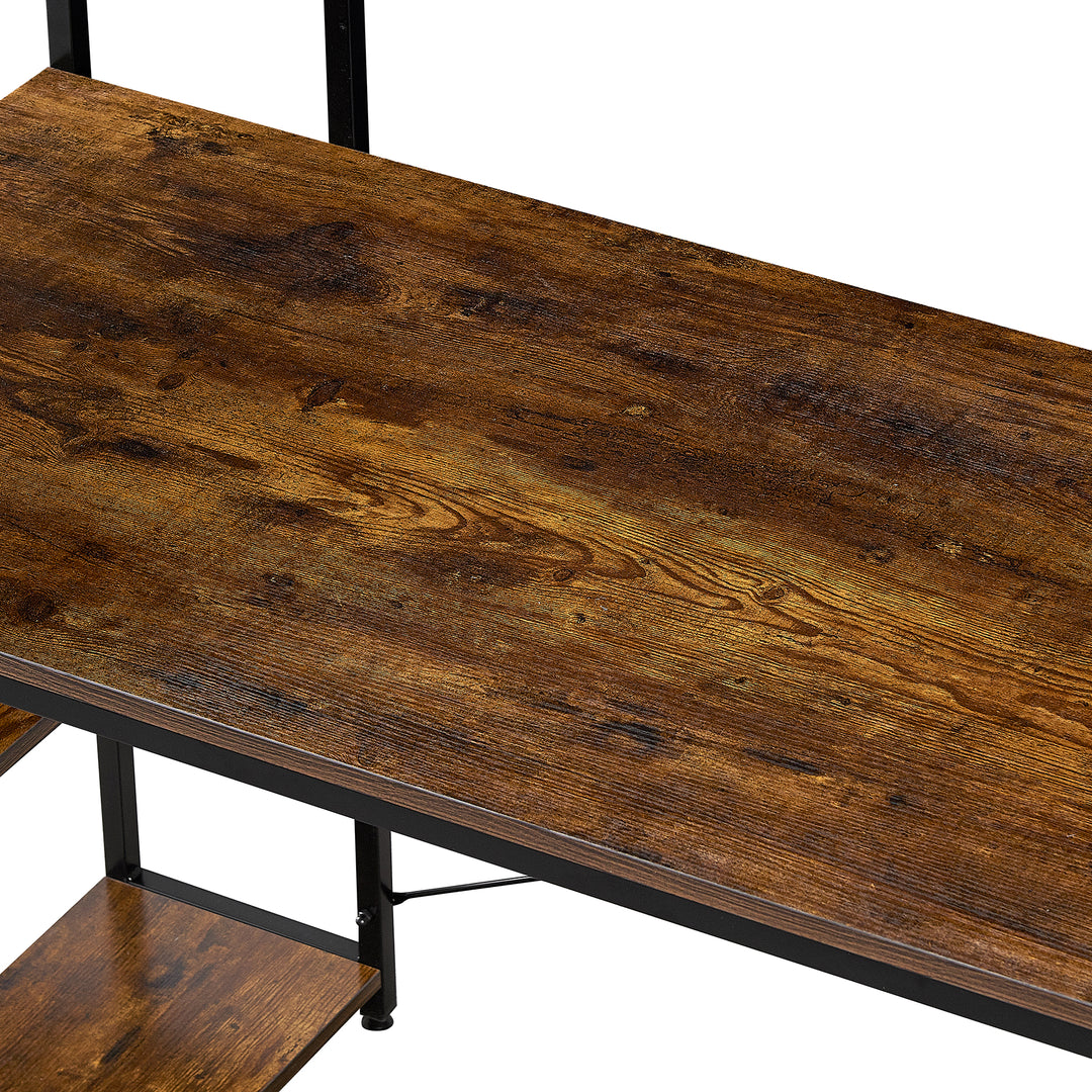 Escritorio Estilo Industrial con Estantería Lateral Desk 4 Caoba