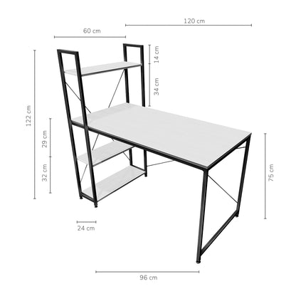 Escritorio Estilo Industrial Estantería Lateral Desk 4 Blanco