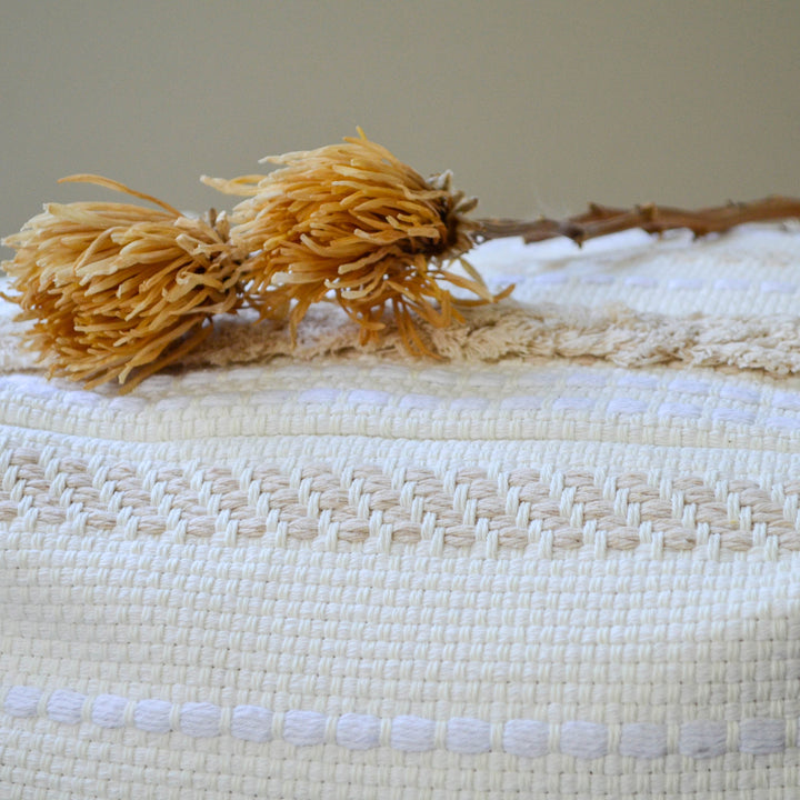 Pouf / Puff Cubo Alto Con Flecos Marroquí