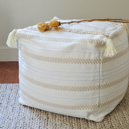 Pouf / Puff Cubo Alto Con Flecos Marroquí