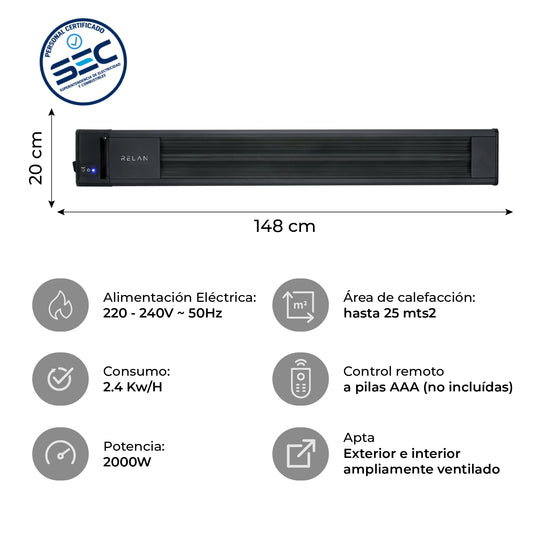 Panel Estufa Eléctrica Infrarroja Wall 2000W – Relan CL