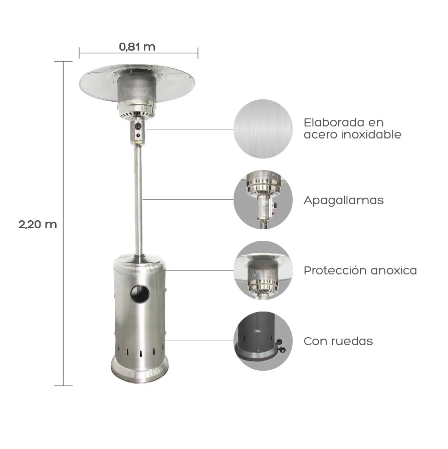 Estufa Calefactor Exterior Silver Pro Acero Inoxidable