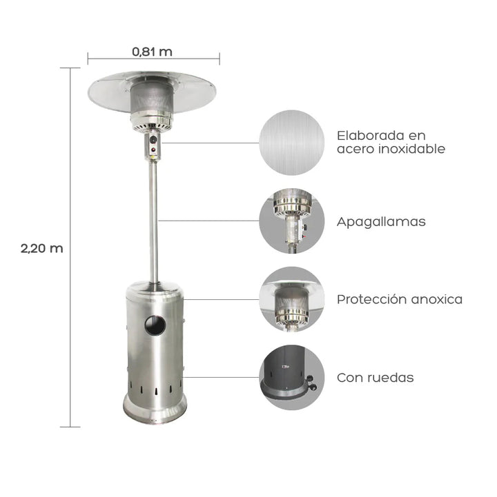Estufa Calefactor Exterior Silver Pro Acero Inoxidable