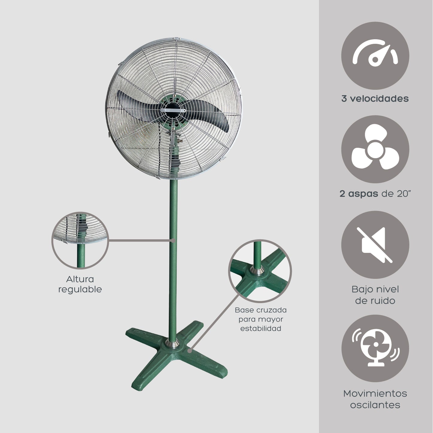 Ventilador Industrial 20" de Altura Regulable