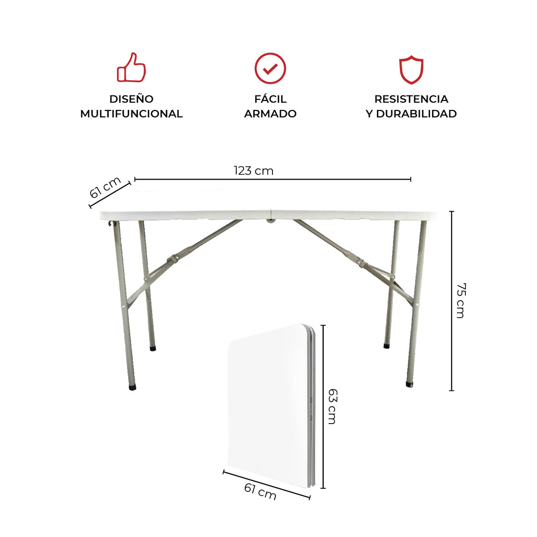 Combo Mesa Plegable 120 cm + Set de 4 Sillas