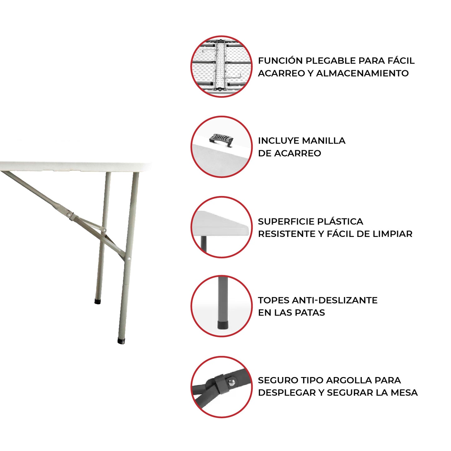 Combo Mesa Plegable 120 cm + Set de 4 Sillas