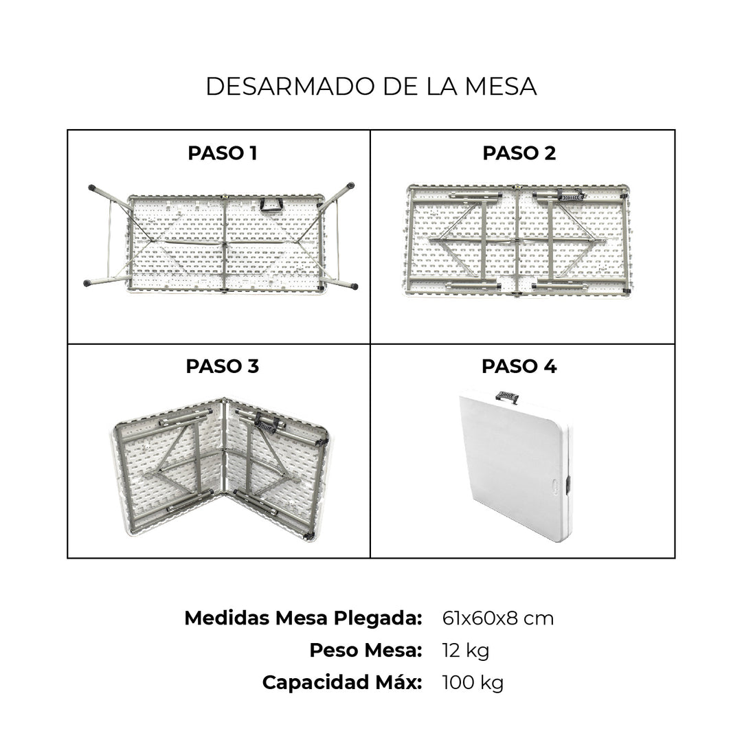 Combo Mesa Plegable 120 cm + Set de 4 Sillas