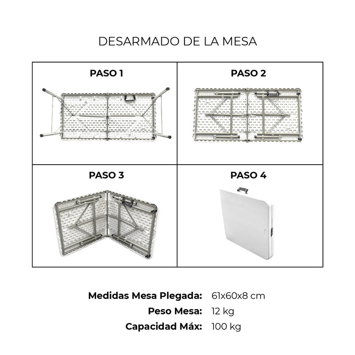 Combo Mesa Plegable 120 cm + Set de 4 Sillas