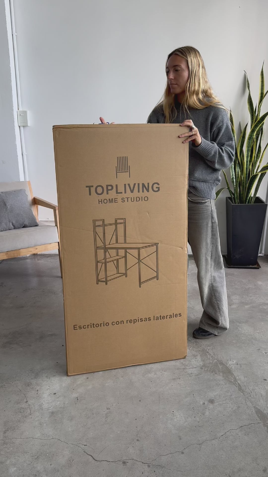 Escritorio Estilo Industrial con Estantería Lateral Desk 4 Natural