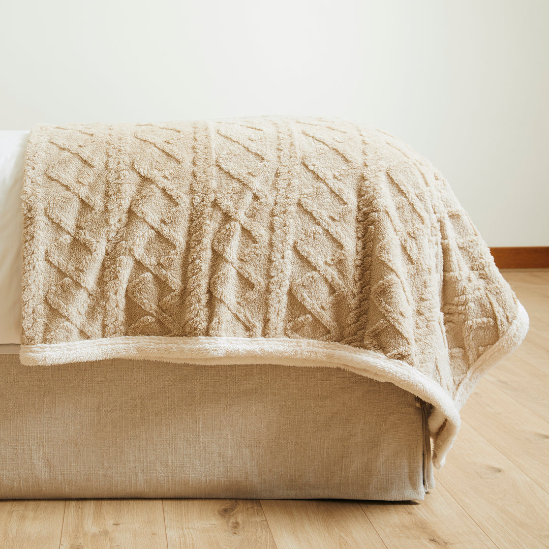 Manta Sherpa Jacquard Crema Queen
