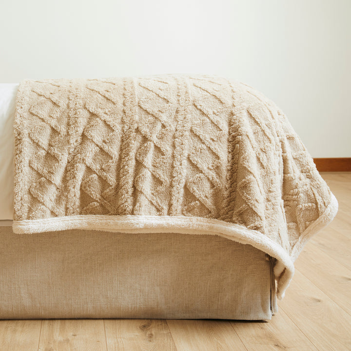Manta Sherpa Jacquard Beige Queen