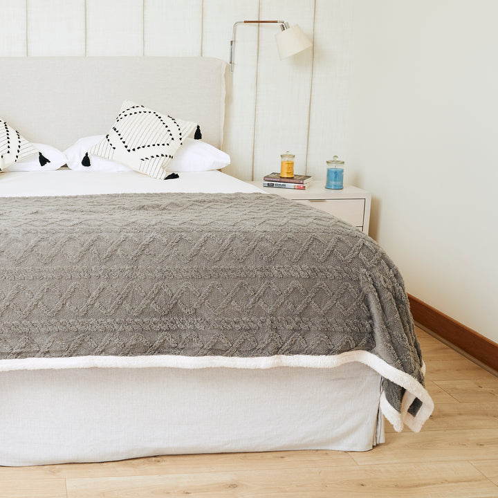 Manta Sherpa Jacquard Gris Queen