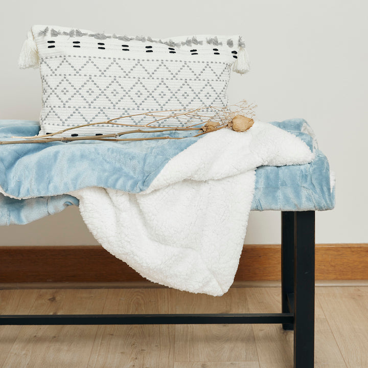 Manta Frazada Sherpa Jacquard Azul 1,5 Plazas