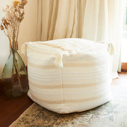 Pouf / Puff Cubo Alto Con Flecos Marroquí