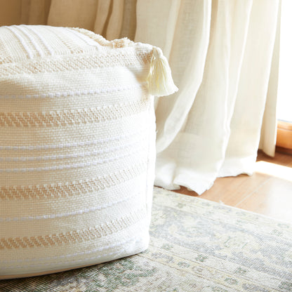 Pouf / Puff Cubo Alto Con Flecos Marroquí