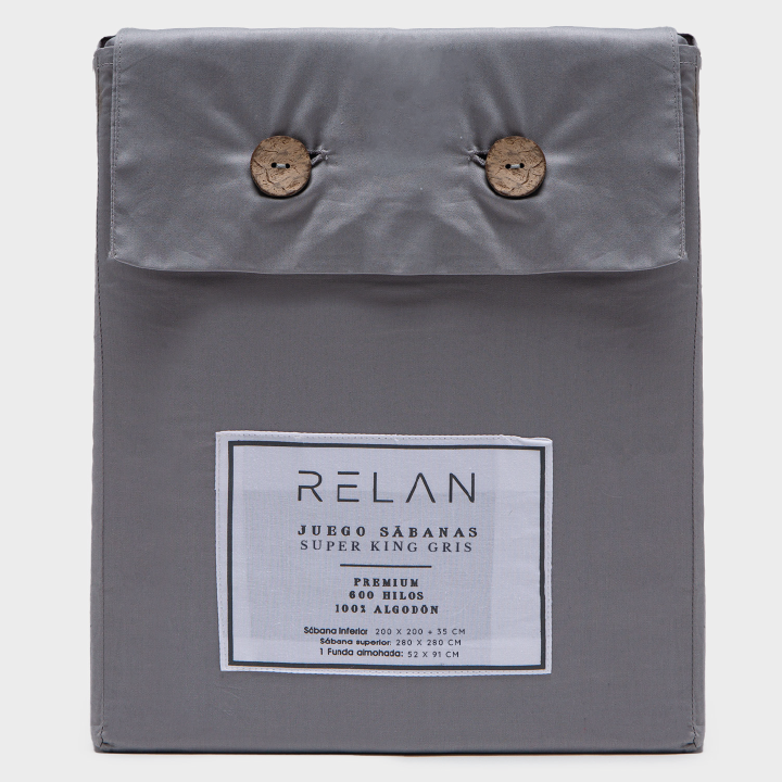 Juego de Sábanas Gris Super King 600 Hilos