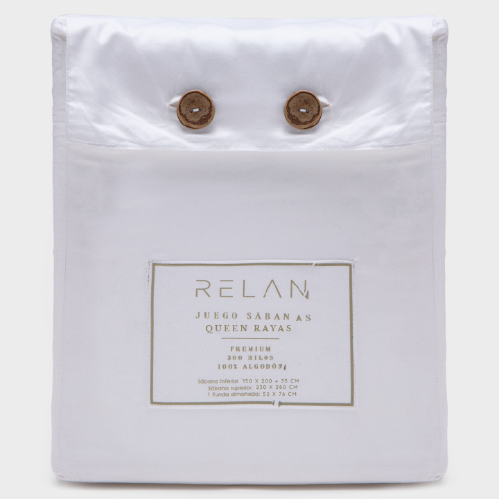 Juego de Sábanas Blancas Rayas Queen 600 Hilos