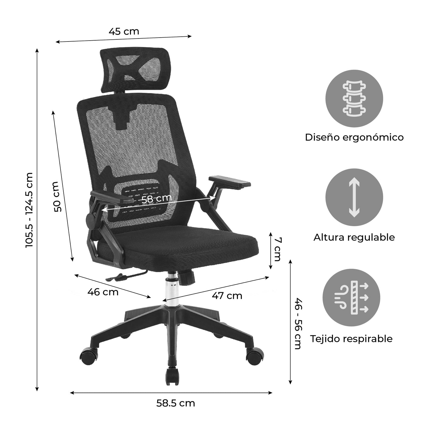 Silla de Escritorio Ergonómica Doha Negro