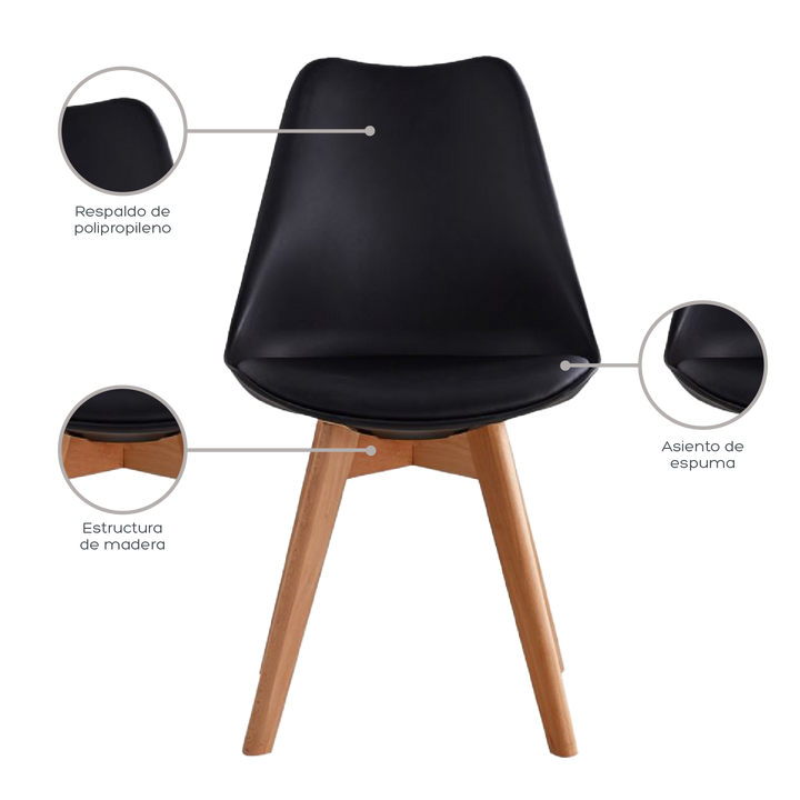 Set de 4 Sillas Eames Tulip Negras